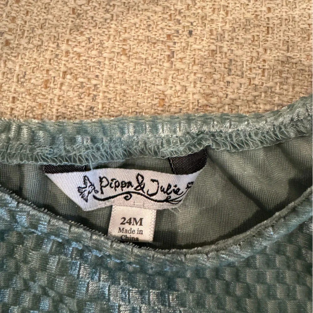 Ruffle Hem Velvet & Gingham Top - Green
